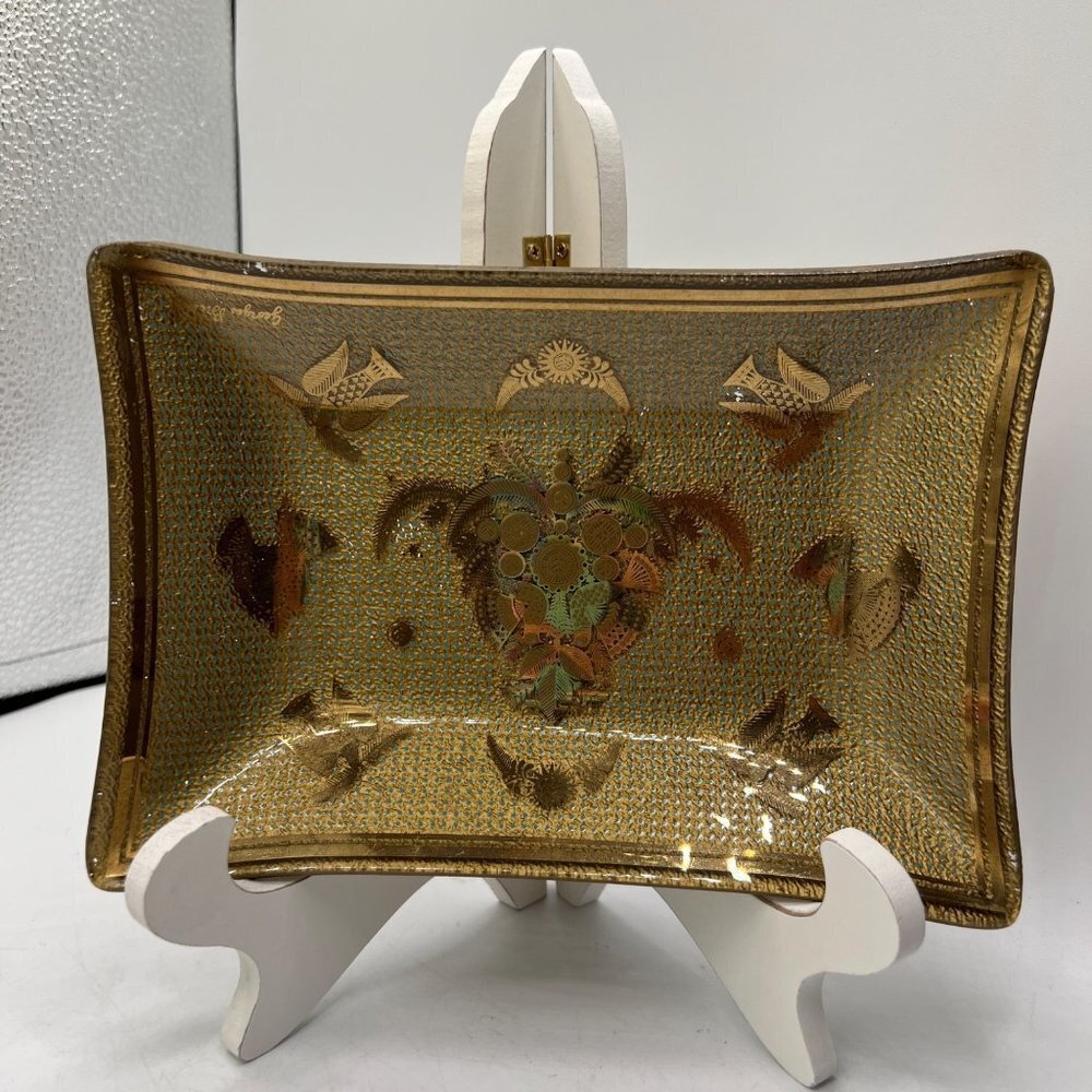 George Briard Mid Century Modern Gilt Gold Trinket Glass with Leaves Decoration